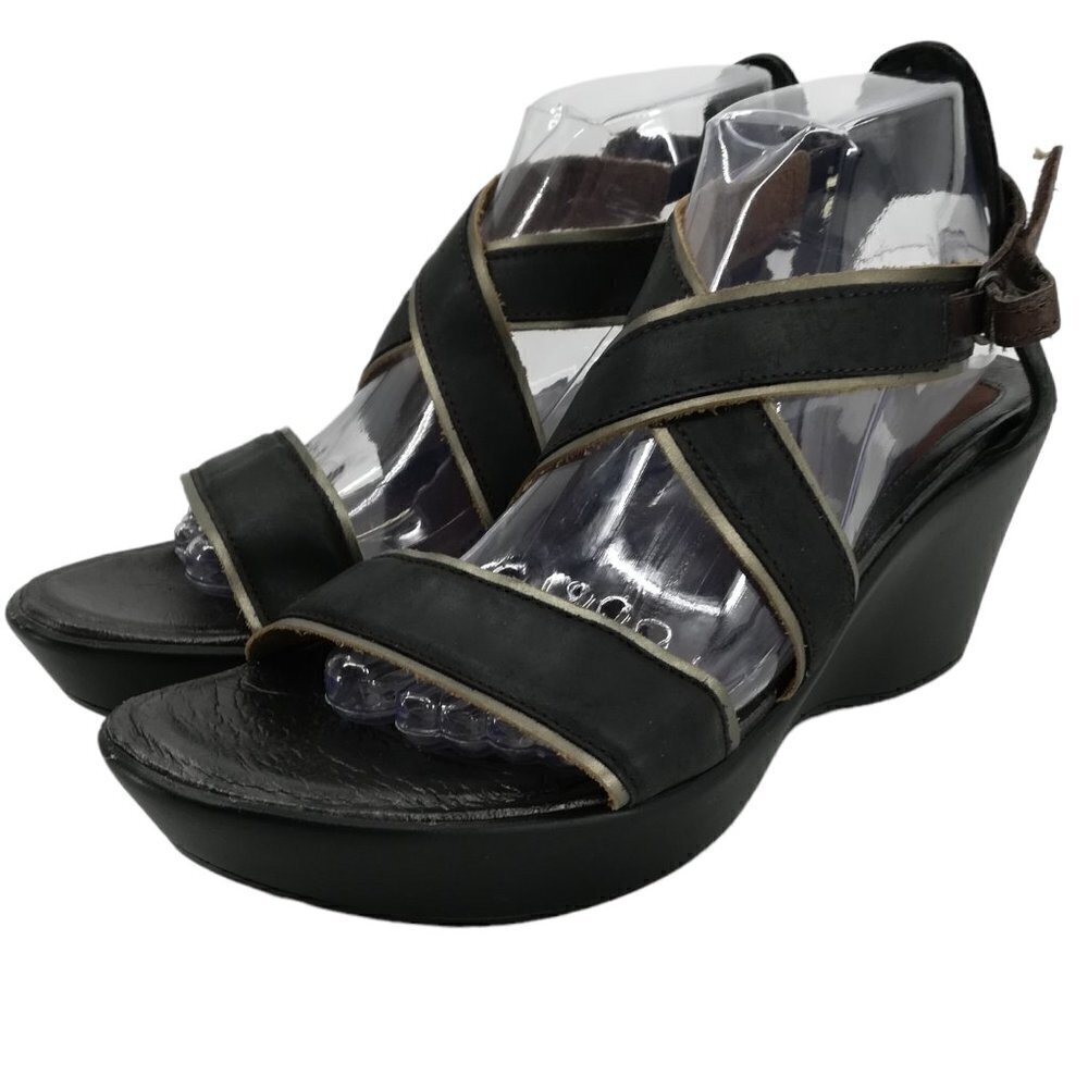 Naot Gesture Black Leather Strappy Wedge Sandals Size 42 11-11.5 Comfort